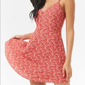 A Forever 21 Fit and Flare Red Floral Dress